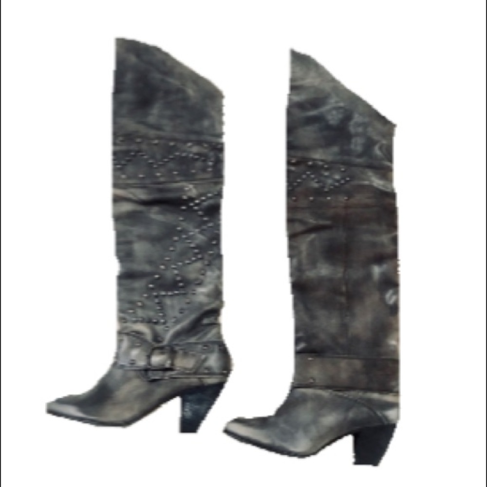 Portugese Over-Knee Brown Studded Boots Sz 7.5